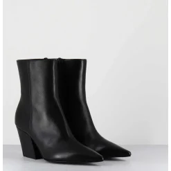 Boots Bout Pointu En Cuir Noir Talon Biseaute - Swan Nappa Nero