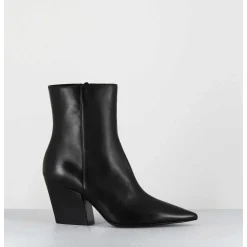 Boots Bout Pointu En Cuir Noir Talon Biseaute - Swan Nappa Nero