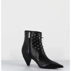 Boots Bout Pointu En Cuir Noir A Clous - Knife Studs Nero