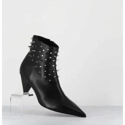 Boots Bout Pointu En Cuir Noir A Clous - Knife Studs Nero