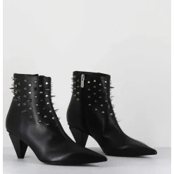 Boots Bout Pointu En Cuir Noir A Clous - Knife Studs Nero