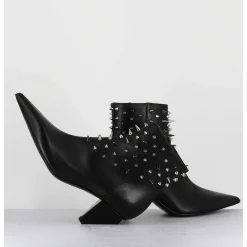 Boots Bout Pointu En Cuir Noir A Clous - Knife Studs Nero