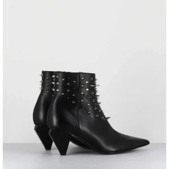 Boots Bout Pointu En Cuir Noir A Clous - Knife Studs Nero