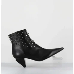 Boots Bout Pointu En Cuir Noir A Clous - Knife Studs Nero