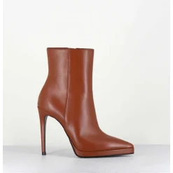 Boots Bout Pointu Talon Haut En Cuir Caramel - Safra Luggage