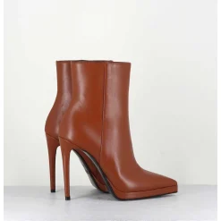 Boots Bout Pointu Talon Haut En Cuir Caramel - Safra Luggage