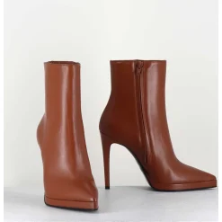 Boots Bout Pointu Talon Haut En Cuir Caramel - Safra Luggage