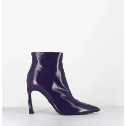 Boots Bout Pointu Talon Haut Cuir Violet - Veva05 Glaze Uva