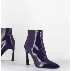 Boots Bout Pointu Talon Haut Cuir Violet - Veva05 Glaze Uva