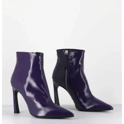 Boots Bout Pointu Talon Haut Cuir Violet - Veva05 Glaze Uva