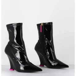 Boots Bout Pointu Vernis Noir Talon Compense Y2K - Marla Fluid Black