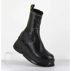 Boots Bubble Compensees En Cuir Noir Stretch - Kattrin Black Boots