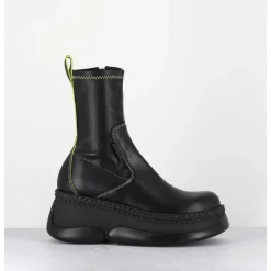 Boots Bubble Compensees En Cuir Noir Stretch - Kattrin Black Boots