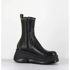 Boots Bubble Compensees En Cuir Noir Stretch - Kattrin Black Boots