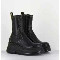 Boots Bubble Compensees En Cuir Noir Stretch - Kattrin Black Boots