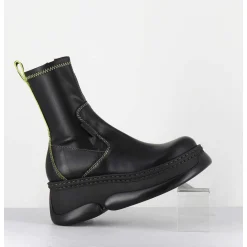 Boots Bubble Compensees En Cuir Noir Stretch - Kattrin Black Boots
