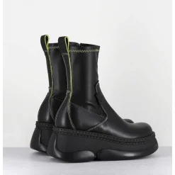 Boots Bubble Compensees En Cuir Noir Stretch - Kattrin Black Boots