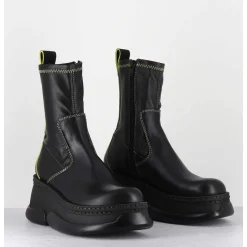 Boots Bubble Compensees En Cuir Noir Stretch - Kattrin Black Boots