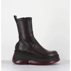Boots Bubble Compensees En Cuir Marron Stretch - Kattrin Brown Boots