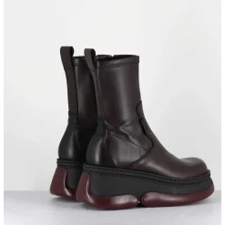 Boots Bubble Compensees En Cuir Marron Stretch - Kattrin Brown Boots