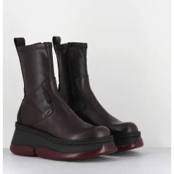 Boots Bubble Compensees En Cuir Marron Stretch - Kattrin Brown Boots