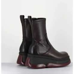 Boots Bubble Compensees En Cuir Marron Stretch - Kattrin Brown Boots