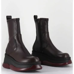 Boots Bubble Compensees En Cuir Marron Stretch - Kattrin Brown Boots