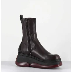 Boots Bubble Compensees En Cuir Marron Stretch - Kattrin Brown Boots