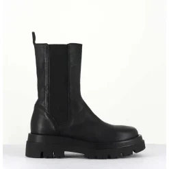 Boots Chelsea Bout Carre Cuir Noir - Diwan Nero