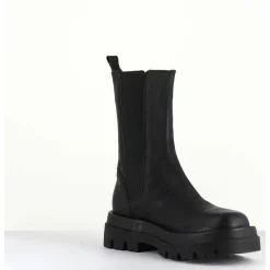 Boots Chelsea Bout Carre Cuir Noir - Diwan Nero