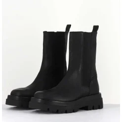 Boots Chelsea Bout Carre Cuir Noir - Diwan Nero