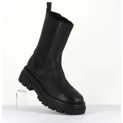 Boots Chelsea Bout Carre Cuir Noir - Diwan Nero