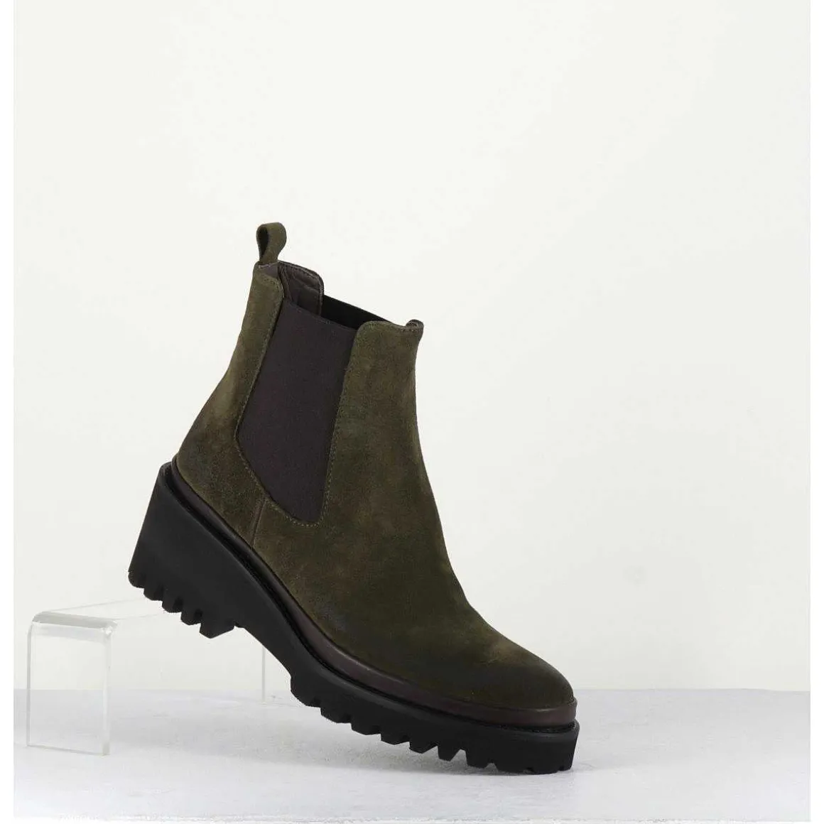 Boots Chelsea En Daim Kaki & Semelle Micro - Bradi Oil Militare