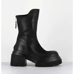 Boots Chunky En Cuir Noir - E3733 Boston Nero