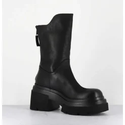 Boots Chunky En Cuir Noir - E3733 Boston Nero