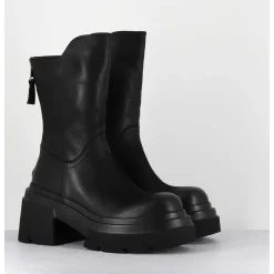 Boots Chunky En Cuir Noir - E3733 Boston Nero