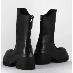 Boots Chunky En Cuir Noir - E3733 Boston Nero