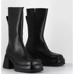 Boots Chunky En Cuir Noir Look 90S - Cassia Black Boots