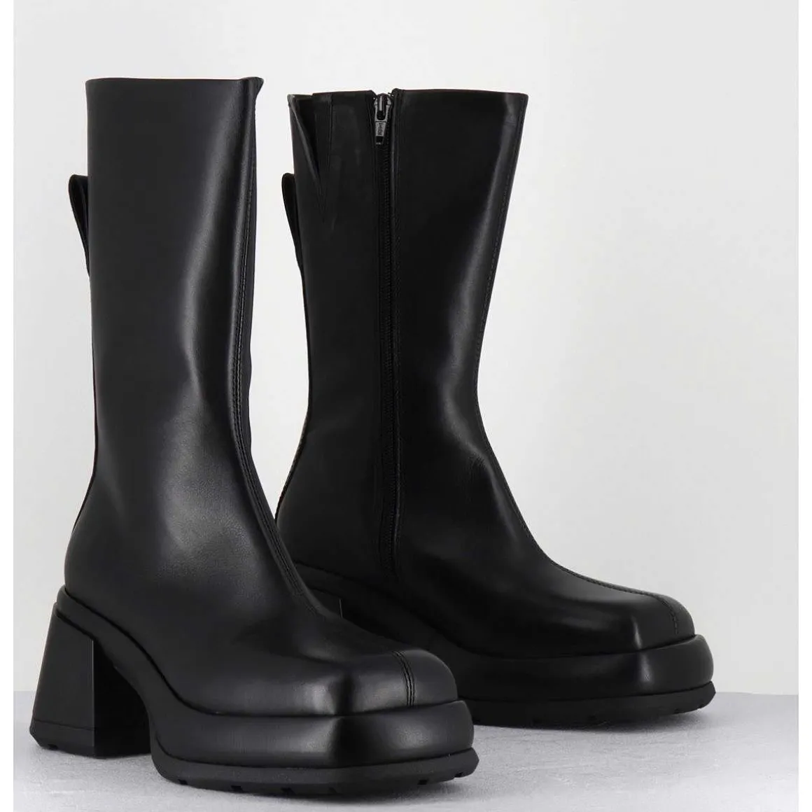 Boots Chunky En Cuir Noir Look 90S - Cassia Black Boots