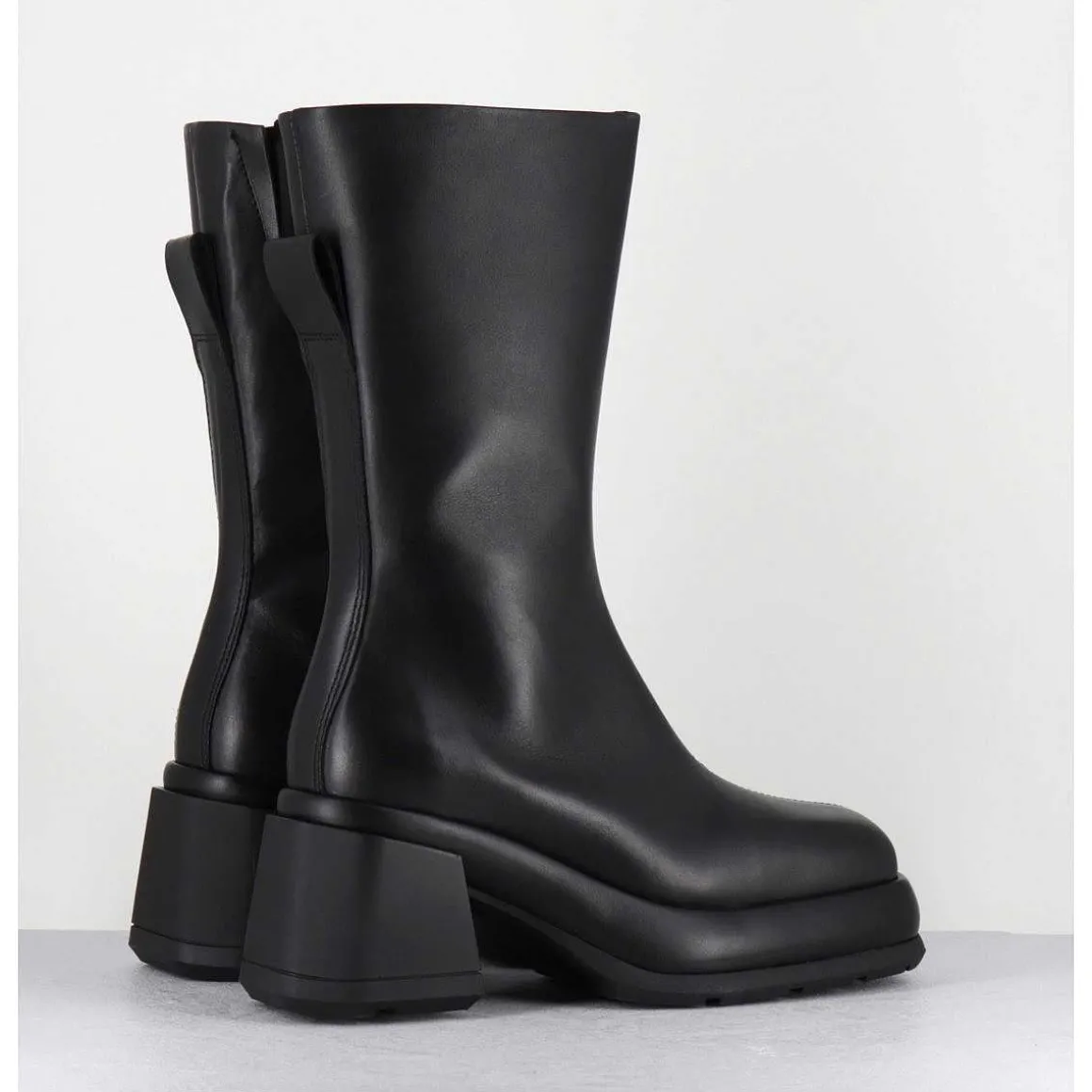 Boots Chunky En Cuir Noir Look 90S - Cassia Black Boots