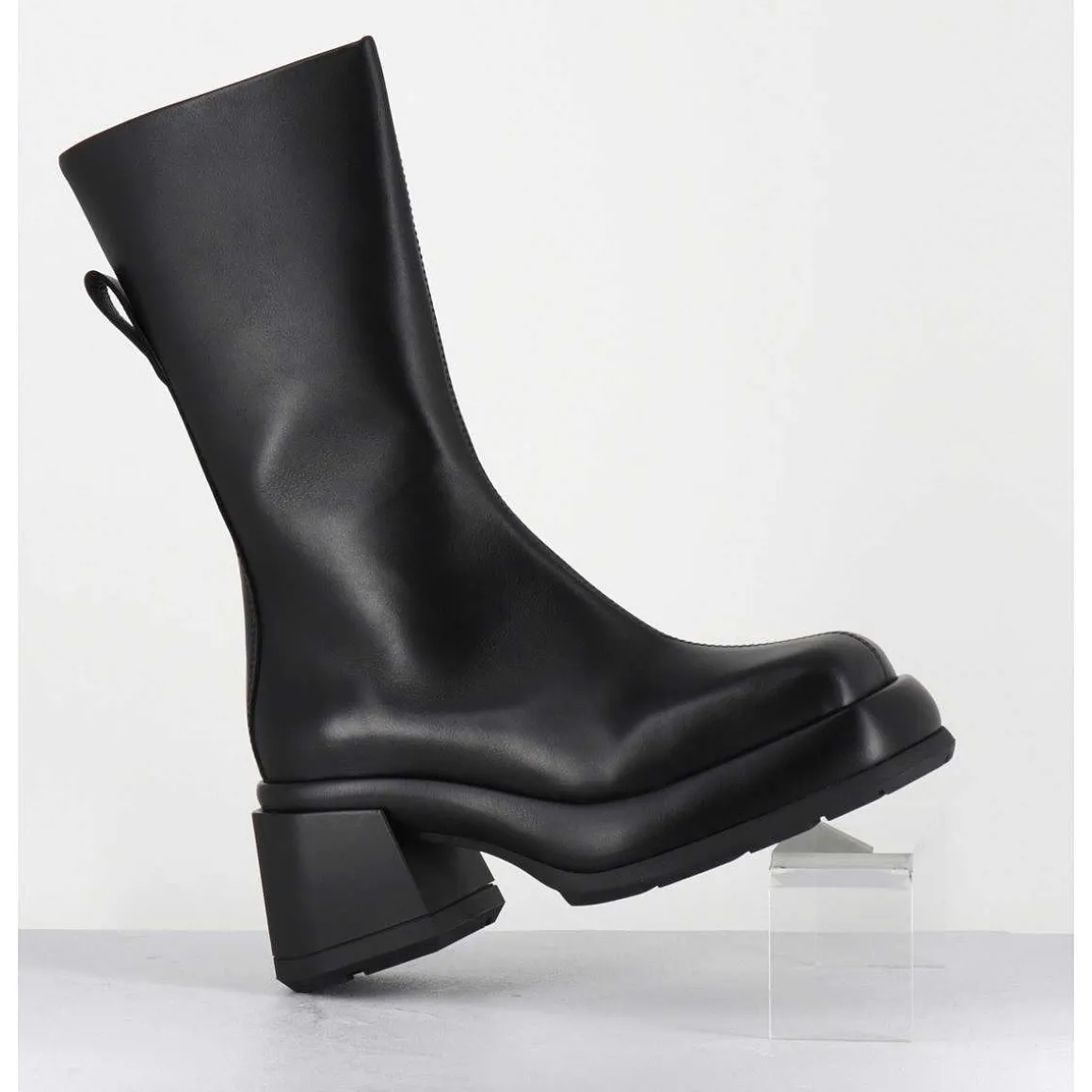 Boots Chunky En Cuir Noir Look 90S - Cassia Black Boots