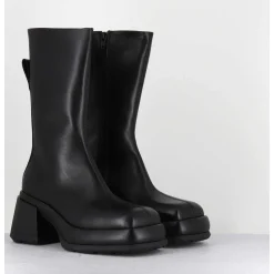 Boots Chunky En Cuir Noir Look 90S - Cassia Black Boots