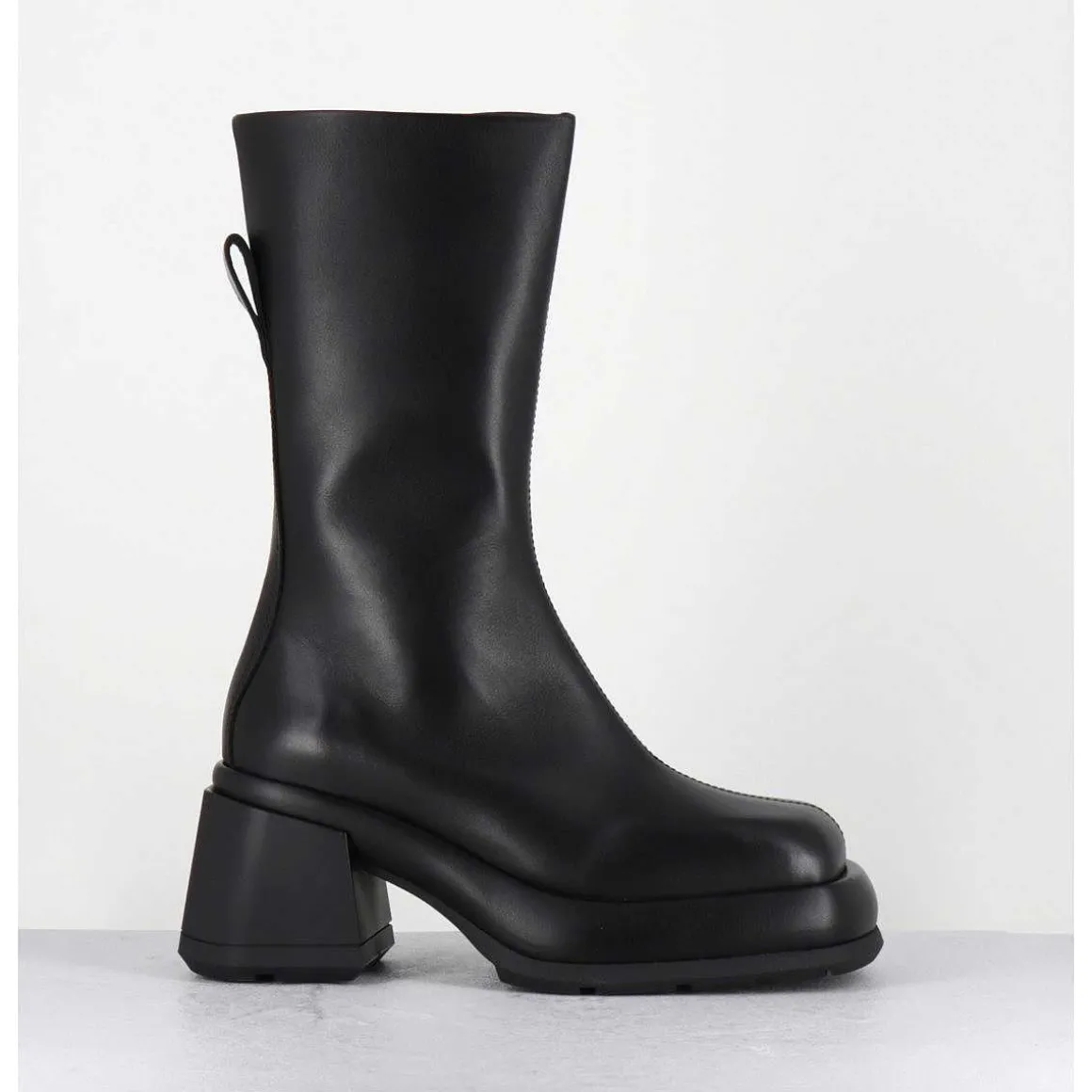 Boots Chunky En Cuir Noir Look 90S - Cassia Black Boots
