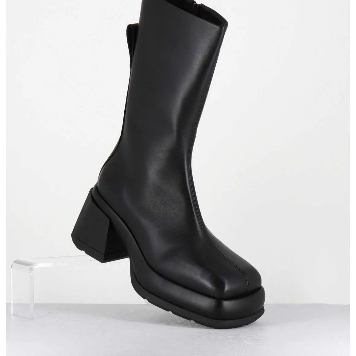 Boots Chunky En Cuir Noir Look 90S - Cassia Black Boots