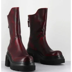 Boots Chunky En Cuir Vieilli Rouge Bordeaux - E3733 Beta Berry