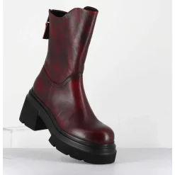 Boots Chunky En Cuir Vieilli Rouge Bordeaux - E3733 Beta Berry