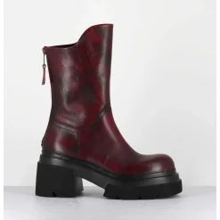 Boots Chunky En Cuir Vieilli Rouge Bordeaux - E3733 Beta Berry