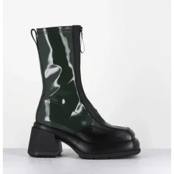 Boots Chunky Zip Central Vernis Vert & Cuir Noir - Camila Green Boots