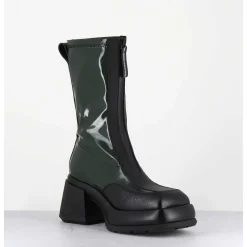 Boots Chunky Zip Central Vernis Vert & Cuir Noir - Camila Green Boots
