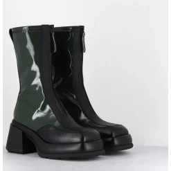 Boots Chunky Zip Central Vernis Vert & Cuir Noir - Camila Green Boots